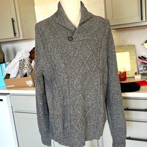 Alan Flusser Men's Gray Sweater Collared Cable-Knit Long Sleeve Size Medium